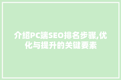 介绍PC端SEO排名步骤,优化与提升的关键要素
