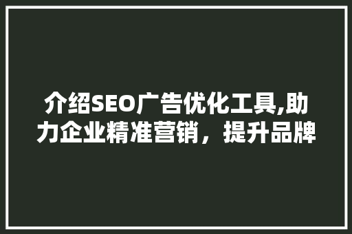 介绍SEO广告优化工具,助力企业精准营销，提升品牌影响力