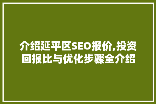 介绍延平区SEO报价,投资回报比与优化步骤全介绍