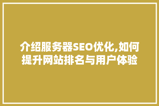 介绍服务器SEO优化,如何提升网站排名与用户体验