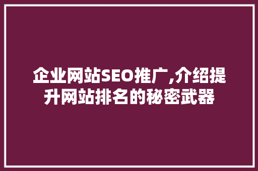 企业网站SEO推广,介绍提升网站排名的秘密武器