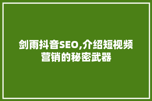 剑雨抖音SEO,介绍短视频营销的秘密武器