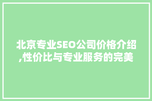 北京专业SEO公司价格介绍,性价比与专业服务的完美融合
