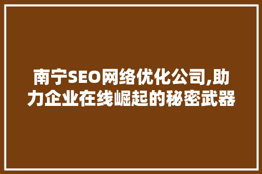 南宁SEO网络优化公司,助力企业在线崛起的秘密武器
