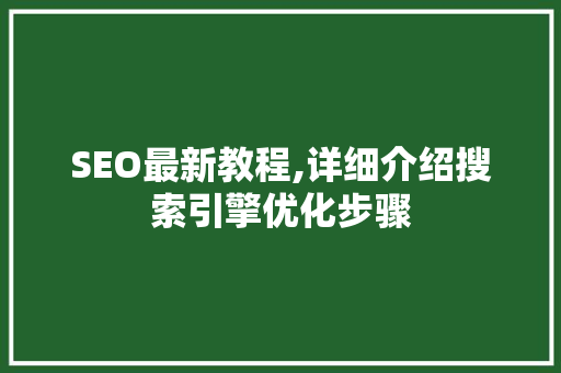 SEO最新教程,详细介绍搜索引擎优化步骤