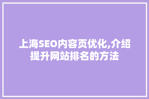 上海SEO内容页优化,介绍提升网站排名的方法