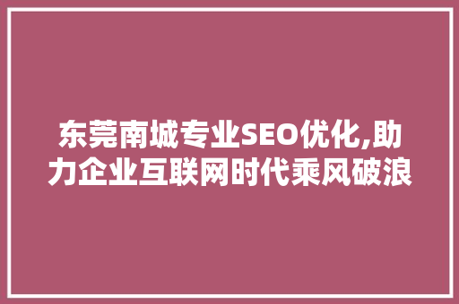 东莞南城专业SEO优化,助力企业互联网时代乘风破浪
