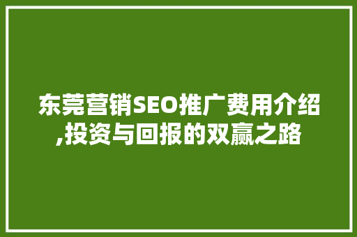 东莞营销SEO推广费用介绍,投资与回报的双赢之路