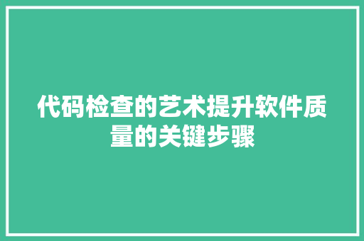 代码检查的艺术提升软件质量的关键步骤