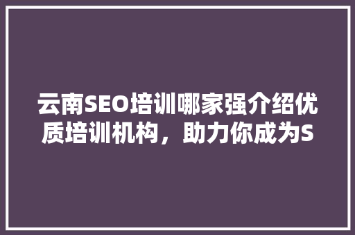 云南SEO培训哪家强介绍优质培训机构，助力你成为SEO高手！