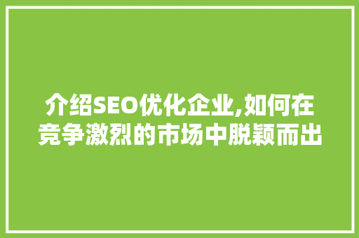 介绍SEO优化企业,如何在竞争激烈的市场中脱颖而出