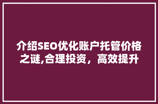 介绍SEO优化账户托管价格之谜,合理投资，高效提升网站排名