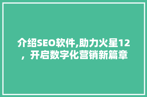 介绍SEO软件,助力火星12，开启数字化营销新篇章