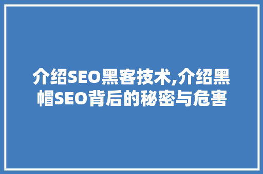 介绍SEO黑客技术,介绍黑帽SEO背后的秘密与危害