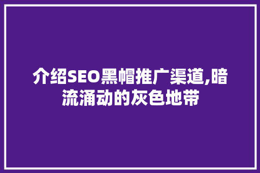 介绍SEO黑帽推广渠道,暗流涌动的灰色地带