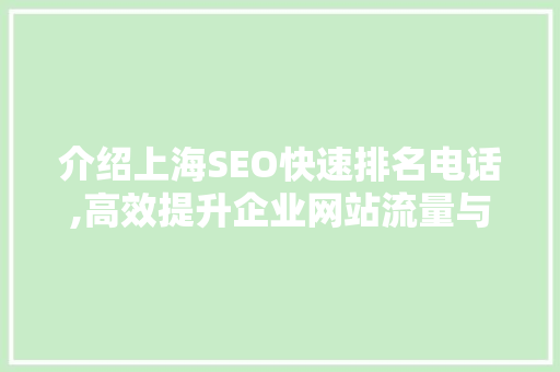 介绍上海SEO快速排名电话,高效提升企业网站流量与品牌知名度