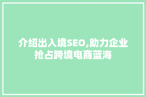 介绍出入境SEO,助力企业抢占跨境电商蓝海