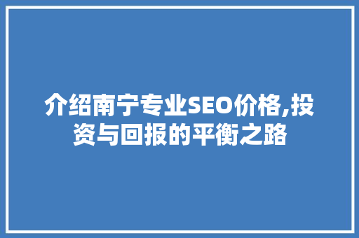 介绍南宁专业SEO价格,投资与回报的平衡之路