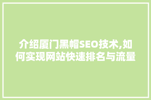 介绍厦门黑帽SEO技术,如何实现网站快速排名与流量激增