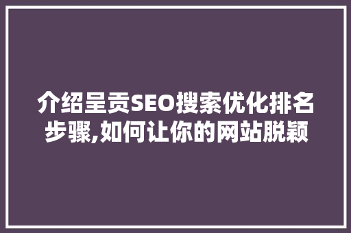 介绍呈贡SEO搜索优化排名步骤,如何让你的网站脱颖而出