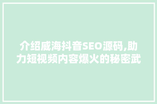 介绍威海抖音SEO源码,助力短视频内容爆火的秘密武器