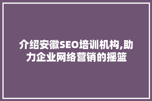 介绍安徽SEO培训机构,助力企业网络营销的摇篮