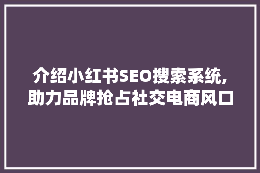 介绍小红书SEO搜索系统,助力品牌抢占社交电商风口