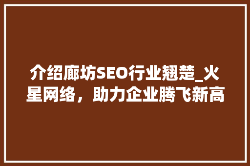 介绍廊坊SEO行业翘楚_火星网络，助力企业腾飞新高度