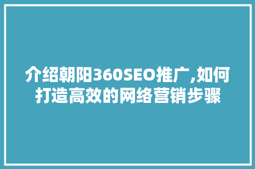 介绍朝阳360SEO推广,如何打造高效的网络营销步骤