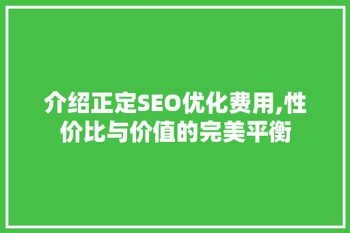 介绍正定SEO优化费用,性价比与价值的完美平衡