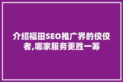 介绍福田SEO推广界的佼佼者,哪家服务更胜一筹