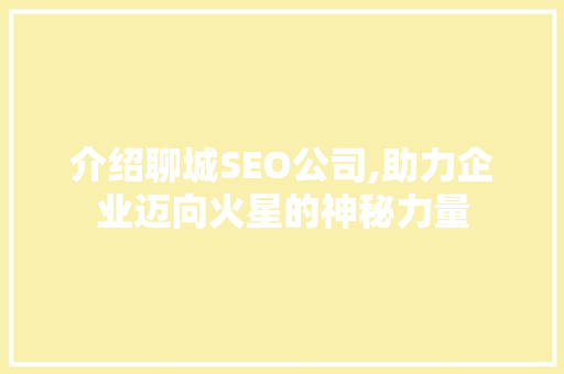 介绍聊城SEO公司,助力企业迈向火星的神秘力量