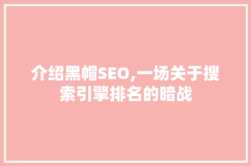 介绍黑帽SEO,一场关于搜索引擎排名的暗战
