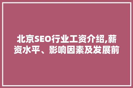 北京SEO行业工资介绍,薪资水平、影响因素及发展前景