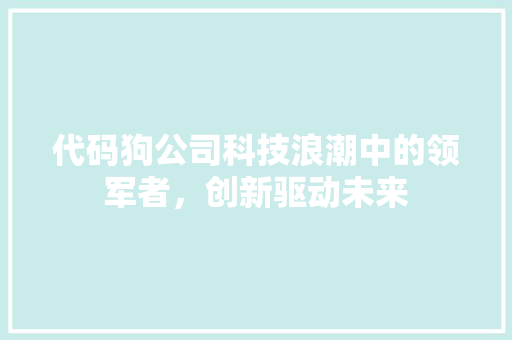 代码狗公司科技浪潮中的领军者，创新驱动未来