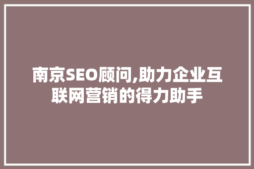 南京SEO顾问,助力企业互联网营销的得力助手