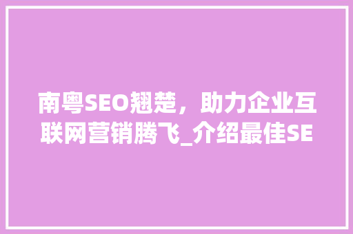 南粤SEO翘楚，助力企业互联网营销腾飞_介绍最佳SEO公司优势与步骤