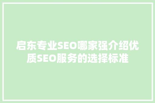 启东专业SEO哪家强介绍优质SEO服务的选择标准