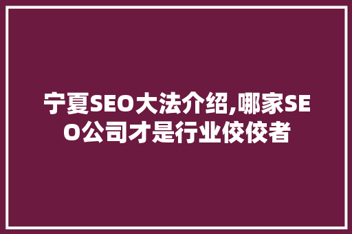 宁夏SEO大法介绍,哪家SEO公司才是行业佼佼者  第1张