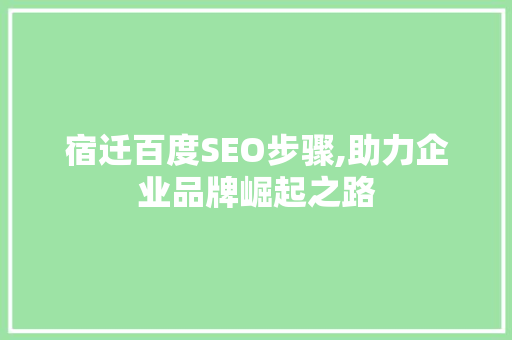 宿迁百度SEO步骤,助力企业品牌崛起之路