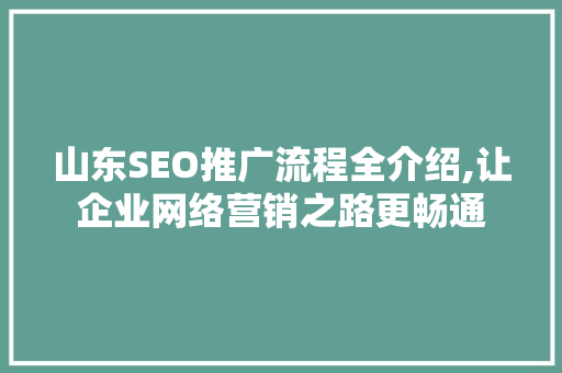 山东SEO推广流程全介绍,让企业网络营销之路更畅通