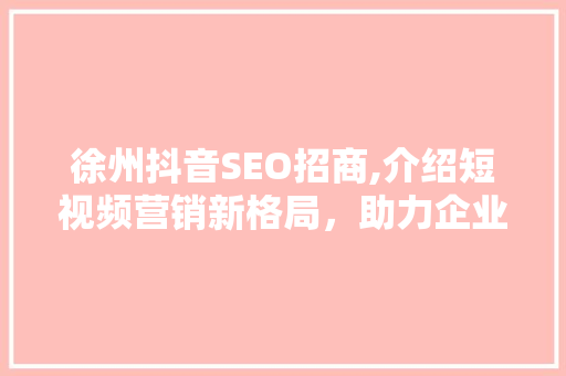 徐州抖音SEO招商,介绍短视频营销新格局，助力企业腾飞