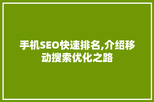 手机SEO快速排名,介绍移动搜索优化之路