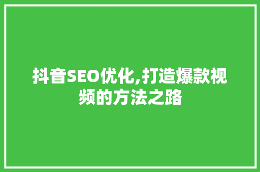 抖音SEO优化,打造爆款视频的方法之路