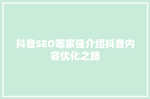 抖音SEO哪家强介绍抖音内容优化之路