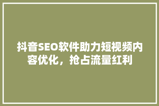 抖音SEO软件助力短视频内容优化，抢占流量红利