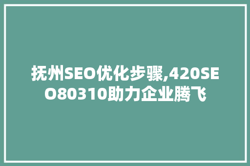 抚州SEO优化步骤,420SEO80310助力企业腾飞