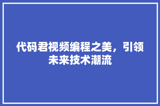 代码君视频编程之美，引领未来技术潮流