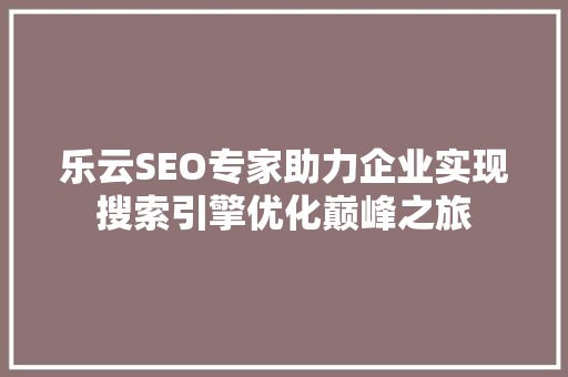 乐云SEO专家助力企业实现搜索引擎优化巅峰之旅