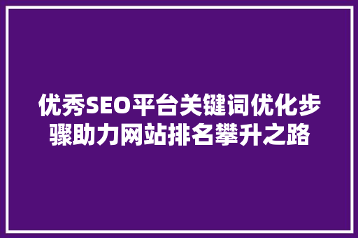 优秀SEO平台关键词优化步骤助力网站排名攀升之路